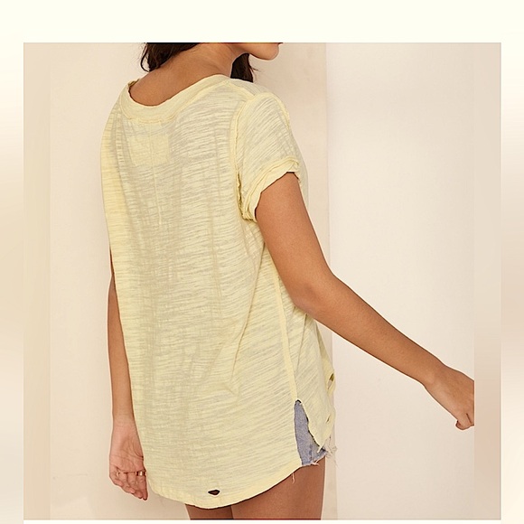 Free People Bundle - We The Free Distressed V-Neck Tees (Pink & Yellow) 2 Tees! - Picture 5 of 6